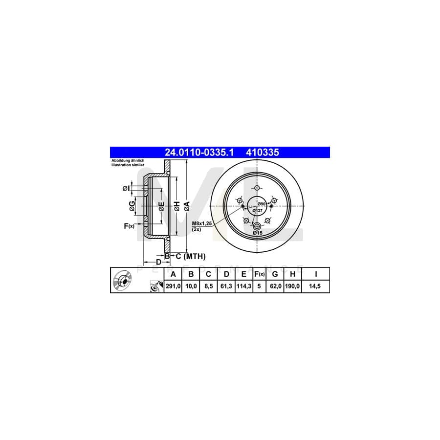 ATE 24.0110-0335.1 Brake Disc Solid, Coated - 1 piece