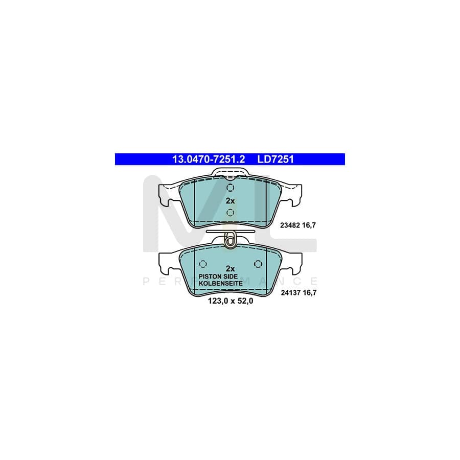 ATE Ceramic 13.0470-7251.2 Brake pad set for RENAULT LAGUNA excl. wear warning contact, not prepared for wear indicator