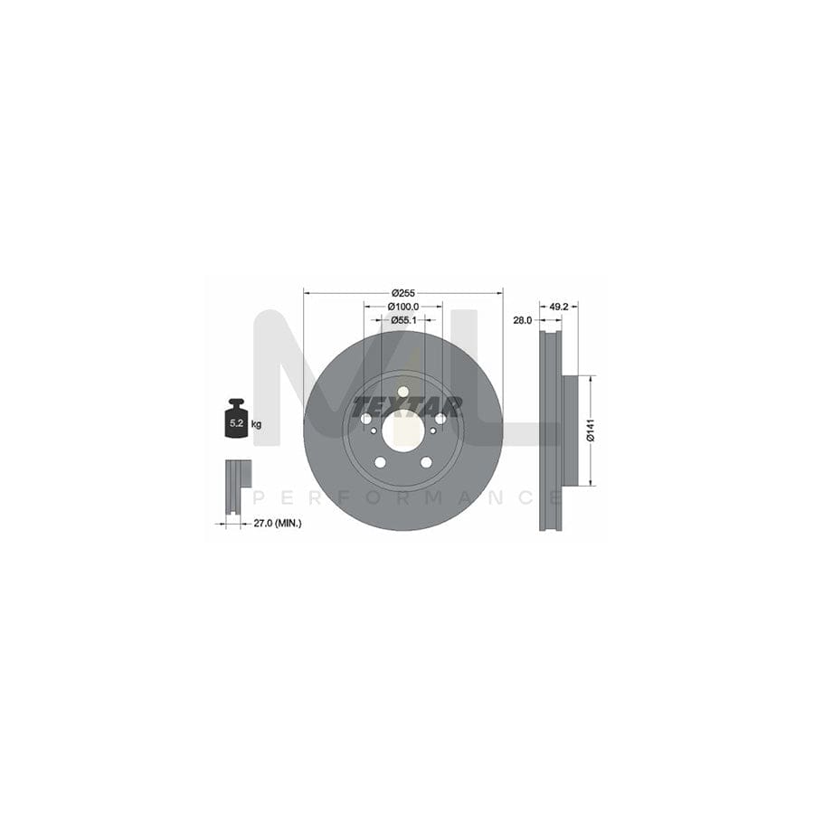 TEXTAR 92077500 Brake Disc for TOYOTA CARINA Internally Vented, without wheel hub, without wheel studs - 1 piece
