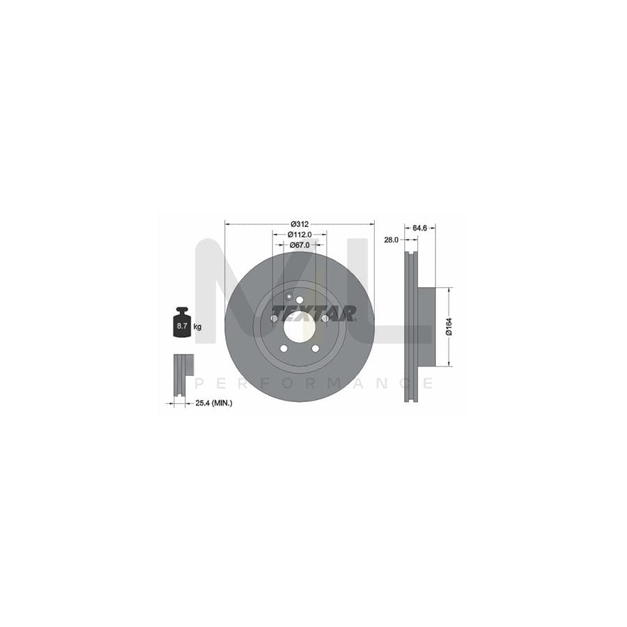 TEXTAR PRO 92115303 Brake Disc Internally Vented, Coated, without wheel hub, without wheel studs - 1 piece
