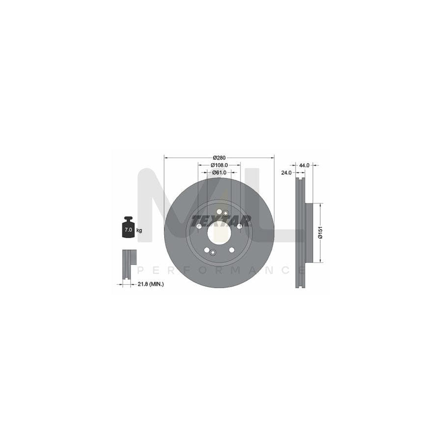 TEXTAR 92113800 Brake Disc Externally Vented, without wheel hub, without wheel studs - 1 piece