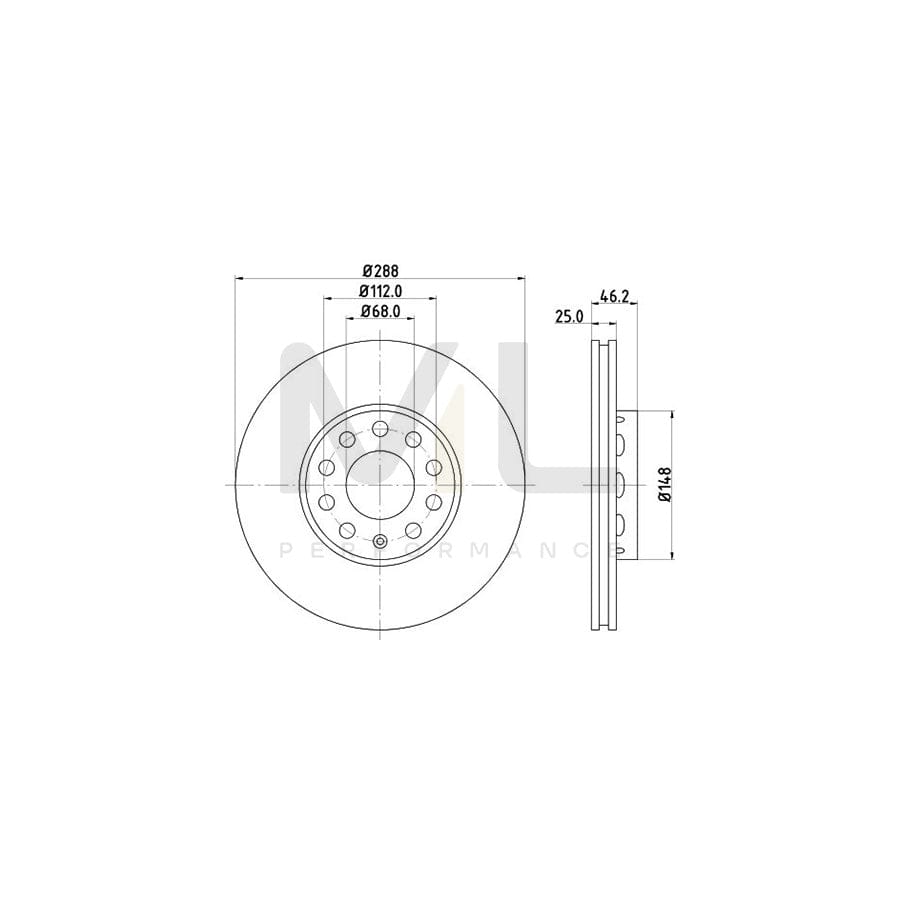 HELLA PRO High Carbon 8DD 355 127-081 Brake Disc Externally Vented, Coated, High-carbon, without wheel hub, without wheel studs | ML Performance Car Parts