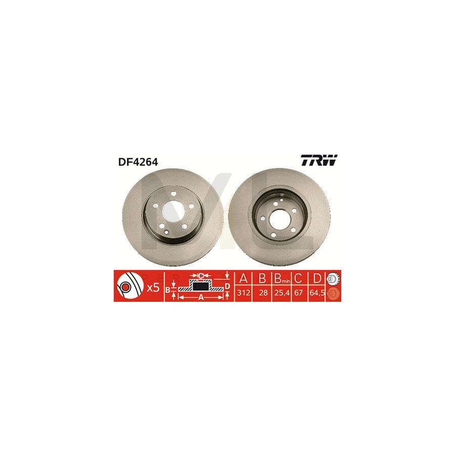 TRW DF4264 Brake Disc Vented, Painted - 1 piece