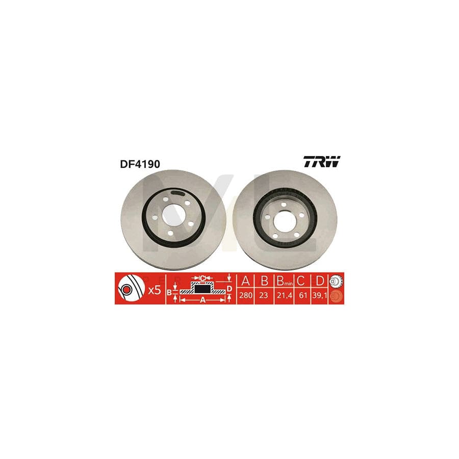 TRW DF4190 Brake Disc for CHRYSLER PT CRUISER Vented, Painted - 1 piece