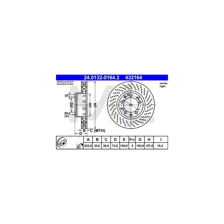 ATE 24.0132-0164.2 Brake Disc for PORSCHE 911 Coupe (993) Perforated / Vented, Two-piece brake disc, Coated, Alloyed / High-carbon