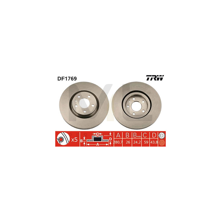 TRW DF1769 Brake Disc Vented - 1 piece