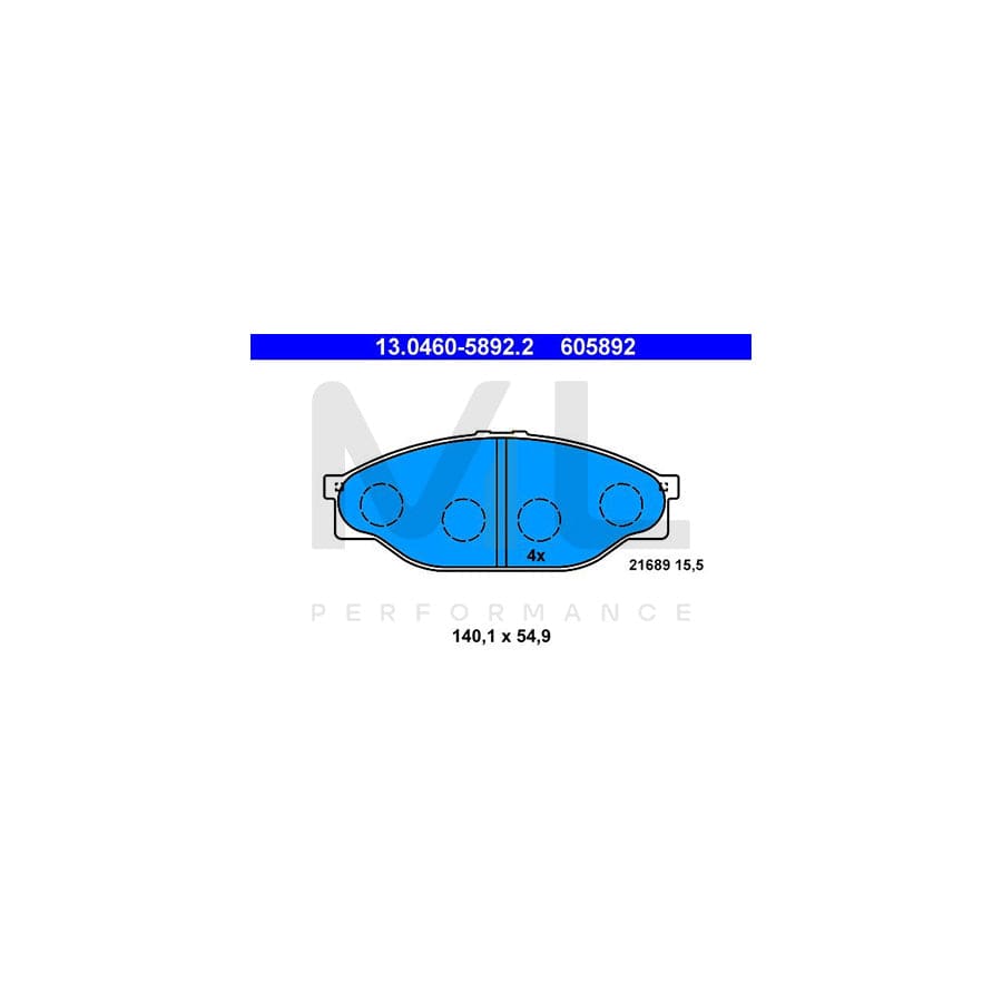 ATE 13.0460-5892.2 Brake pad set excl. wear warning contact, not prepared for wear indicator