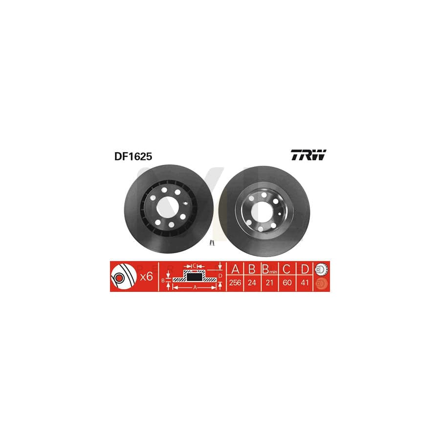 TRW DF1625 Brake Disc Vented, Painted, with bolts/screws - 1 piece