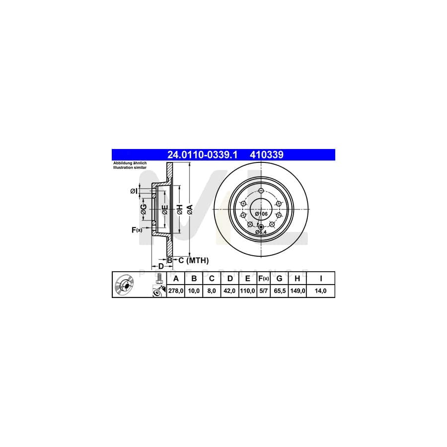 ATE 24.0110-0339.1 Brake Disc Solid, Coated, with bolts/screws - 1 piece