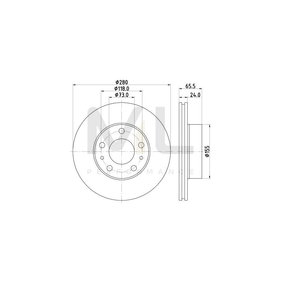 HELLA 8DD 355 132-141 Brake Disc Internally Vented, Coated, without wheel hub, without wheel studs | ML Performance Car Parts