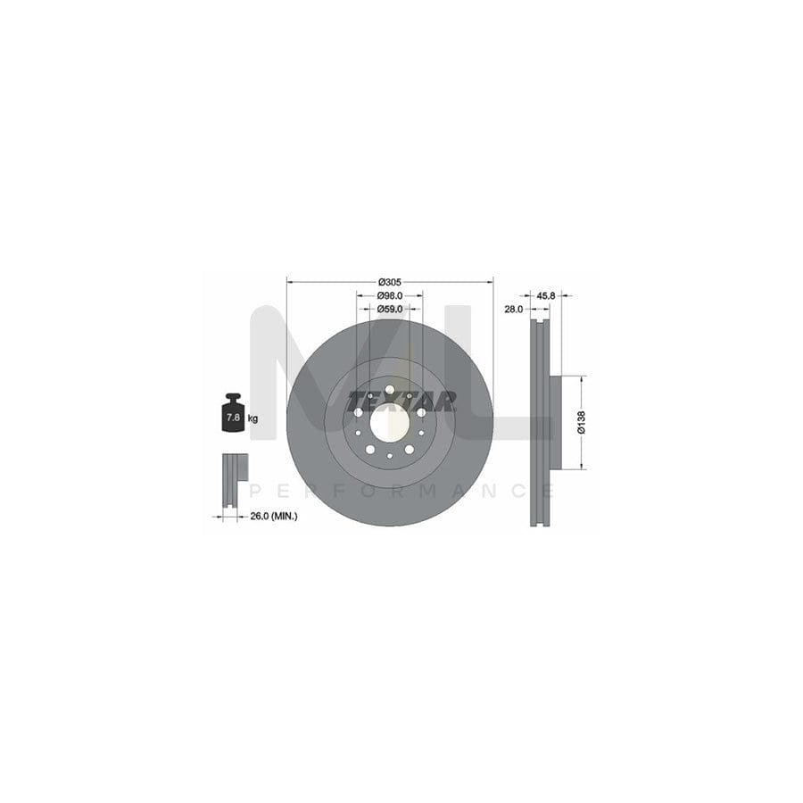 TEXTAR 92237600 Brake Disc Internally Vented, without wheel hub, without wheel studs - 1 piece
