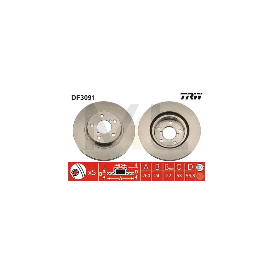 TRW DF3091 Brake Disc Vented, Painted - 1 piece