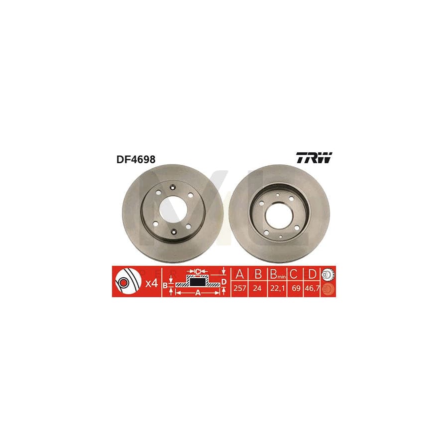 TRW DF4698 Brake Disc Vented, Painted - 1 piece