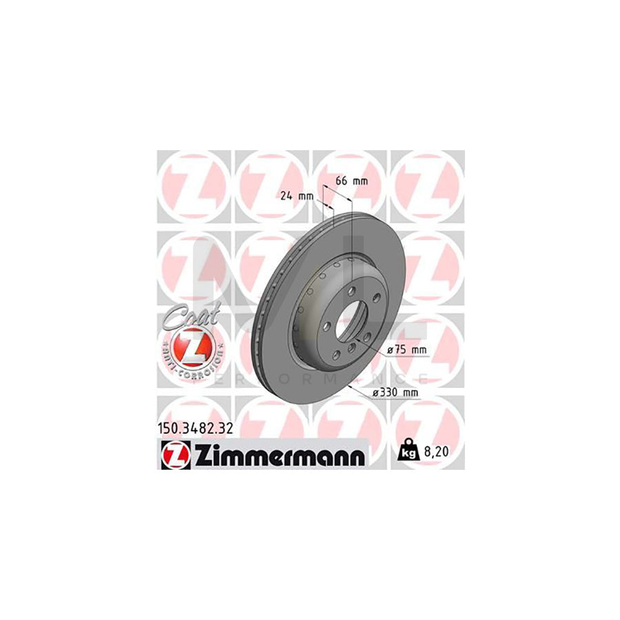 ZIMMERMANN FORMULA F COAT Z 150.3482.32 Brake Disc for BMW 5 Series Internally Vented, Two-piece brake disc, Coated, High-carbon - 1 piece