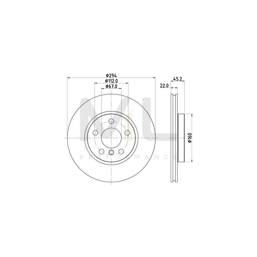 HELLA PRO 8DD 355 122-651 Brake Disc Internally Vented, Coated, without wheel hub, without wheel studs | ML Performance Car Parts