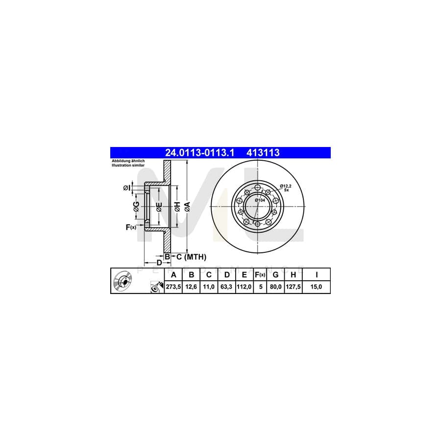 ATE 24.0113-0113.1 Brake Disc suitable for MERCEDES-BENZ /8 Solid, Coated - 1 piece