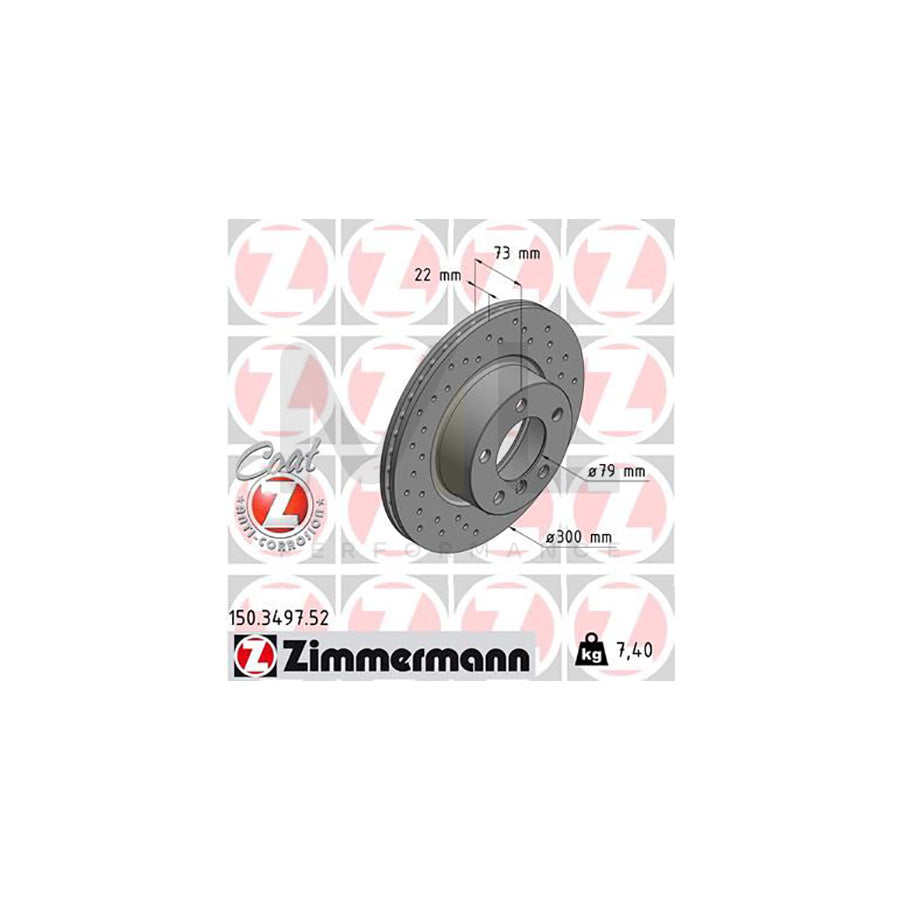 ZIMMERMANN SPORT COAT Z 150.3497.52 Brake Disc Internally Vented, Perforated, Coated, High-carbon - 1 piece