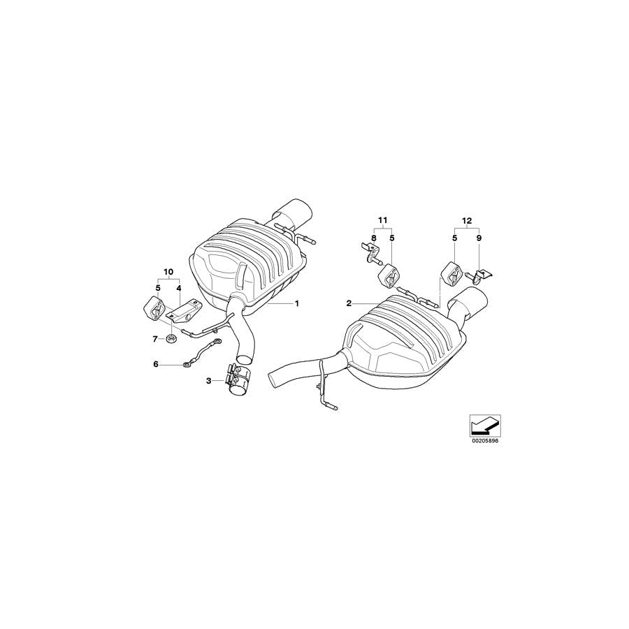 Genuine BMW 18107526382 E63 E64 Rear Muffler Right (Inc. 645Ci)