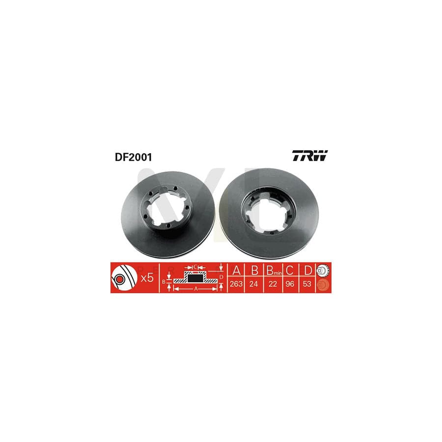 TRW DF2001 Brake Disc Vented, Painted - 1 piece