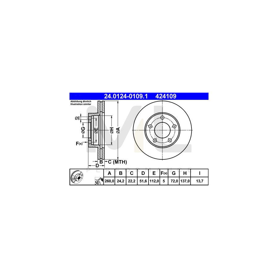 ATE 24.0124-0109.1 Brake Disc for FORD SCORPIO Vented, Coated - 1 piece