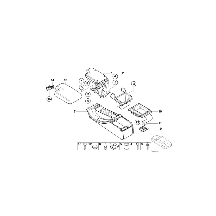 Genuine BMW 51167037460 E46 Armrest Leather ANTHRAZIT (Inc. 318ti, 320Cd & 320td)