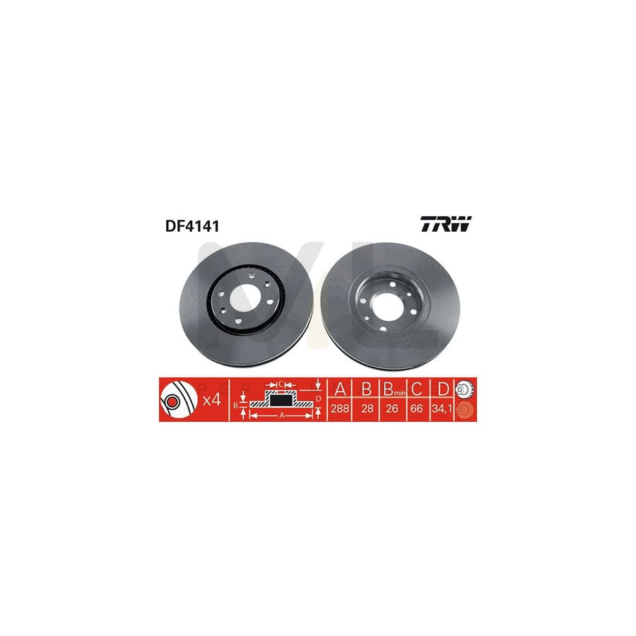 TRW DF4141 Brake Disc Vented, Painted - 1 piece