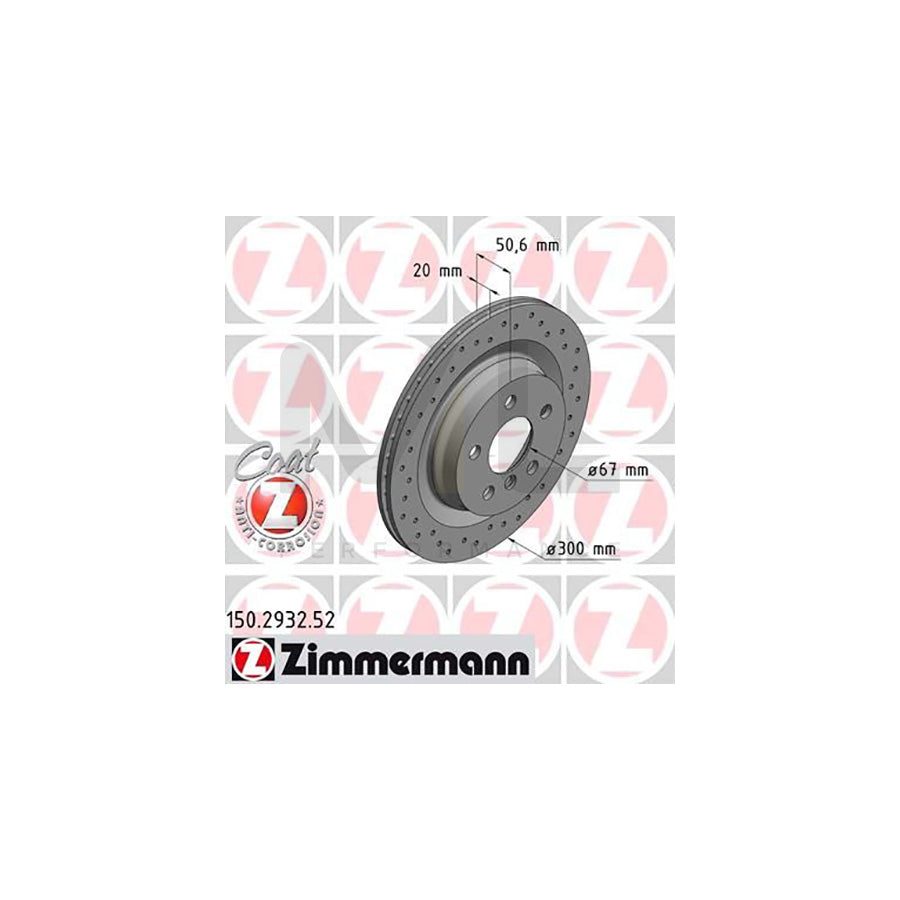 ZIMMERMANN SPORT COAT Z 150.2932.52 Brake Disc Internally Vented, Perforated, Coated, High-carbon - 1 piece