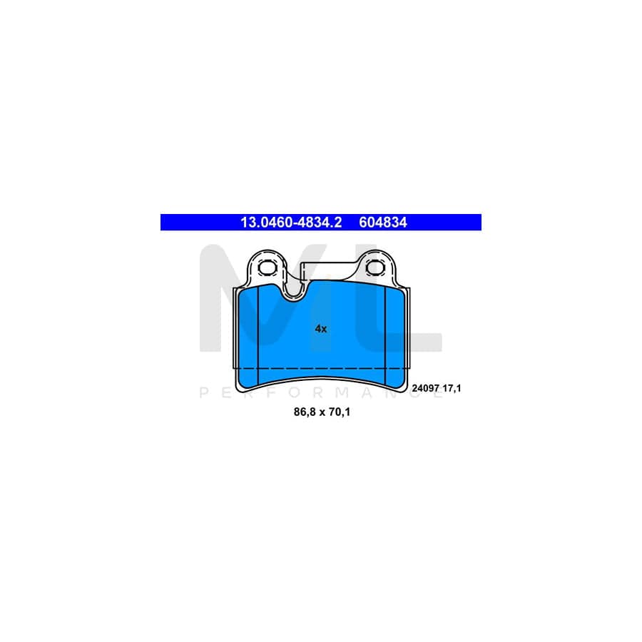 ATE 13.0460-4834.2 Brake pad set for VW Touareg I (7LA, 7L6, 7L7) excl. wear warning contact, prepared for wear indicator