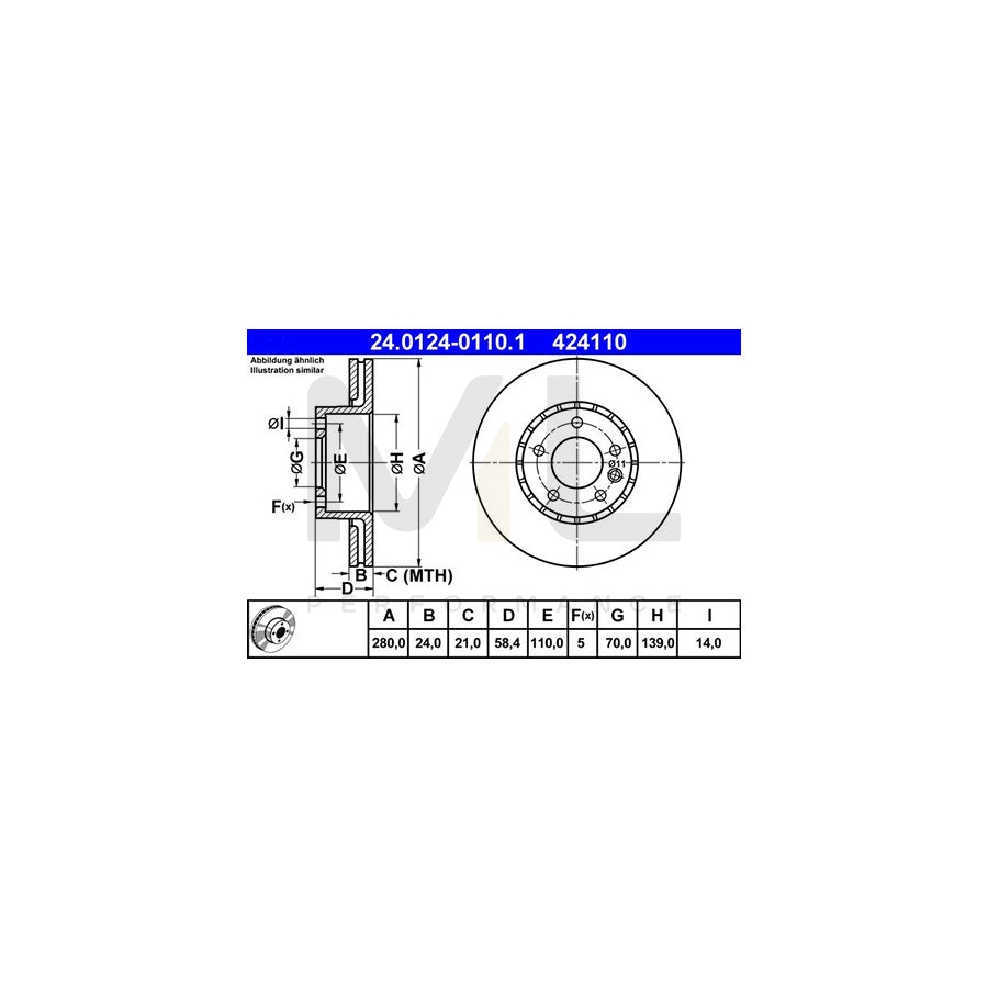 ATE 24.0124-0110.1 Brake Disc Vented, Coated - 1 piece