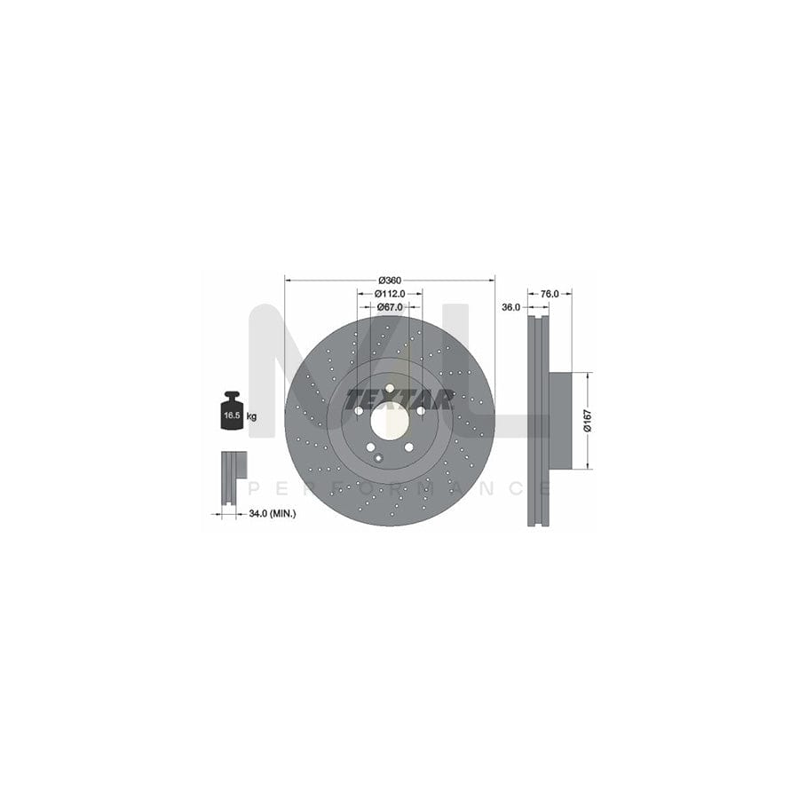 TEXTAR 92124200 Brake Disc suitable for MERCEDES-BENZ S-Class Internally Vented, Perforated, without wheel hub, without wheel studs - 1 piece