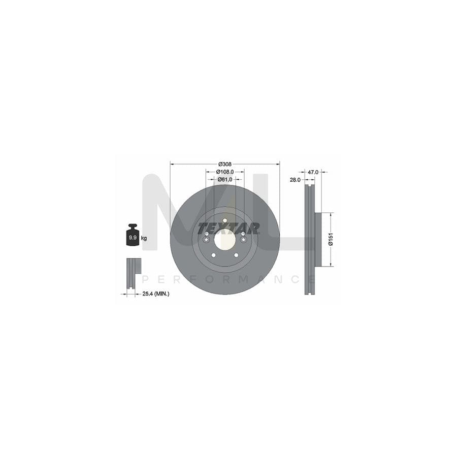 TEXTAR 92157700 Brake Disc for RENAULT LAGUNA Externally Vented, without wheel hub, without wheel studs - 1 piece