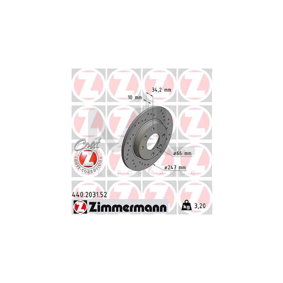 ZIMMERMANN SPORT COAT Z 440.2031.52 Brake Disc Perforated, Solid, Coated - 1 piece