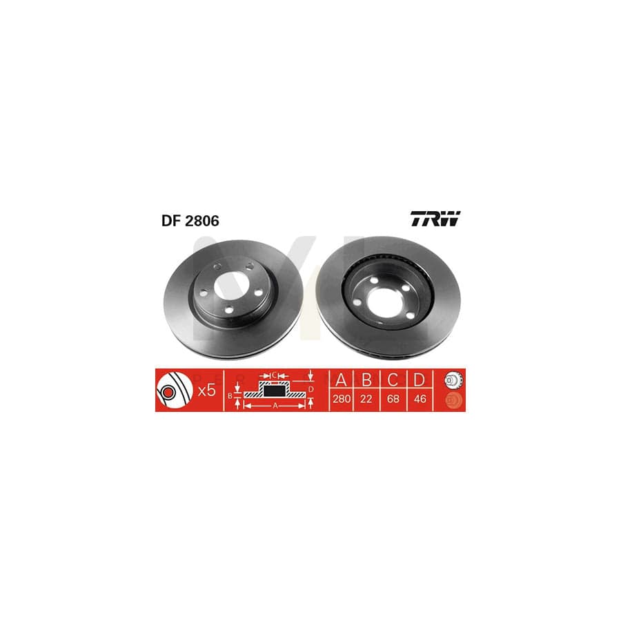 TRW DF2806 Brake Disc Vented, Painted - 1 piece
