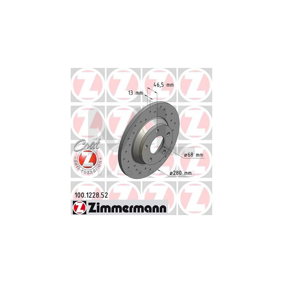 ZIMMERMANN SPORT COAT Z 100.1228.52 Brake Disc for AUDI A4 Perforated, Solid, Coated, High-carbon - 1 piece