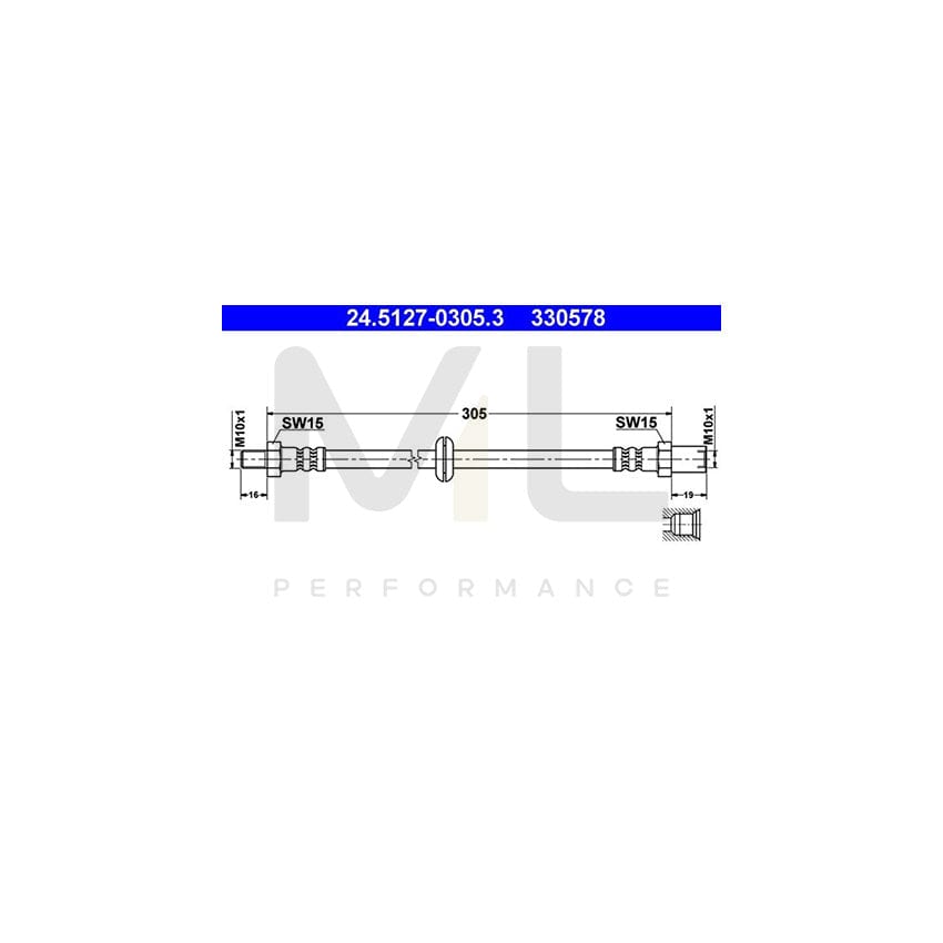 ATE 24.5127-0305.3 Brake Hose for LADA SAMARA 305mm, M10x1