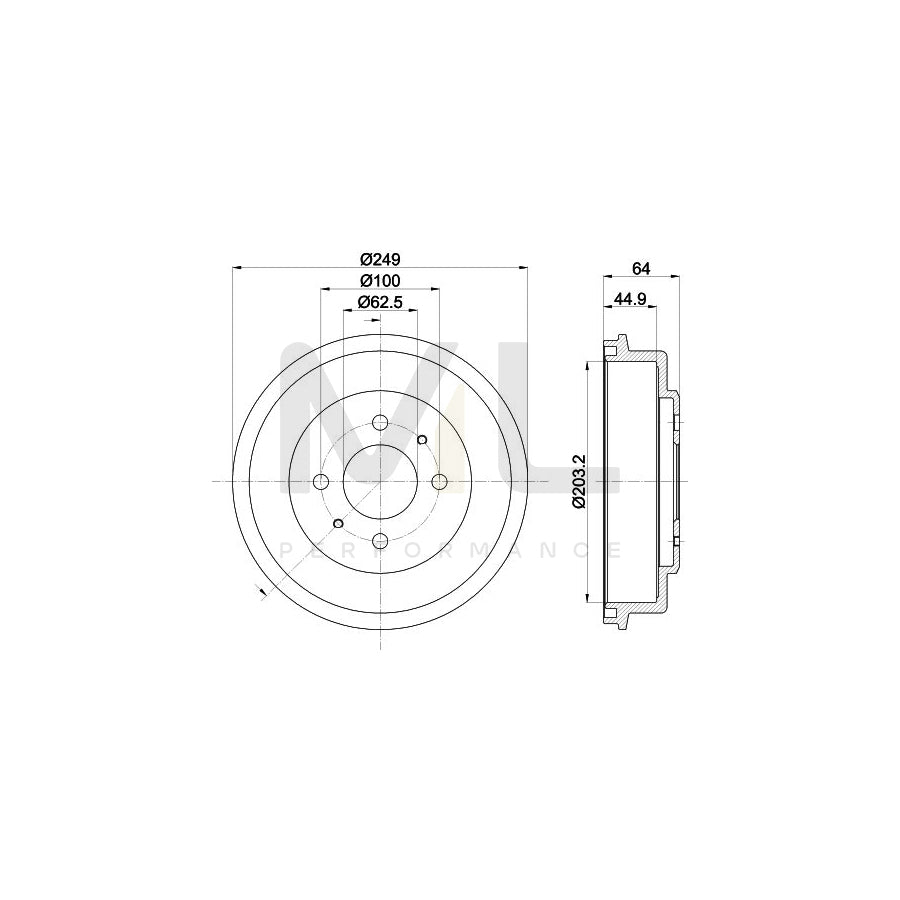 HELLA 8DA 355 050-241 Brake Shoe Set 脴: 225mm | ML Performance Car Parts