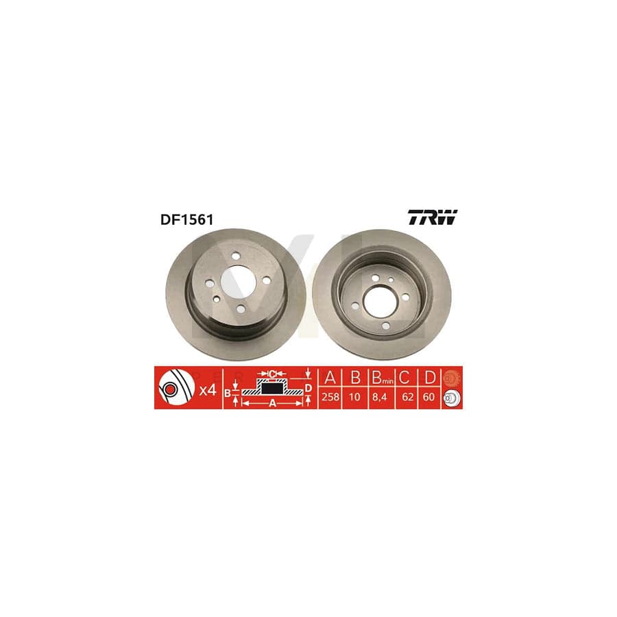 TRW DF1561 Brake Disc for BMW 3 Series Solid, Painted - 1 piece