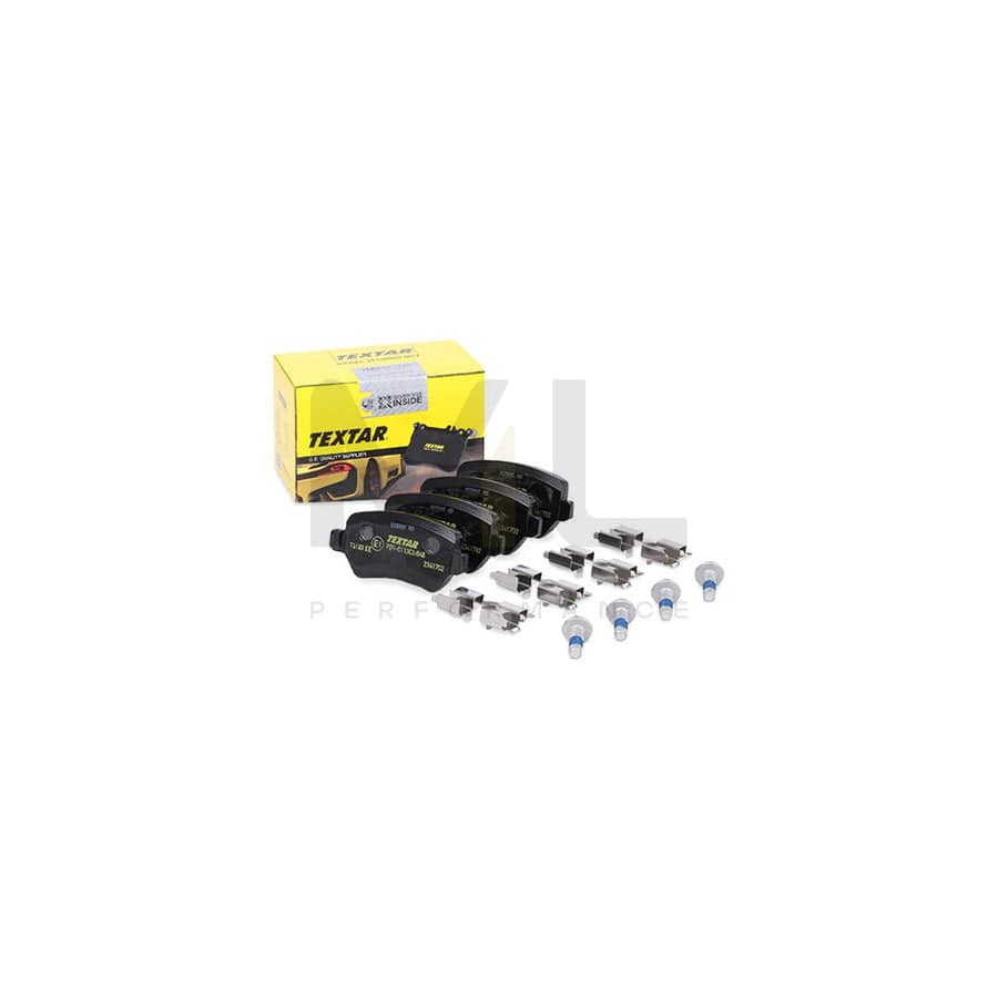 TEXTAR 2341702 Brake pad set not prepared for wear indicator, with brake caliper screws, with accessories