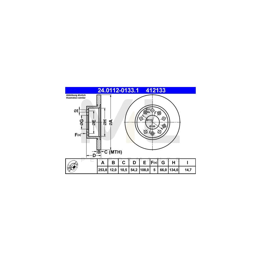 ATE 24.0112-0133.1 Brake Disc Solid - 1 piece