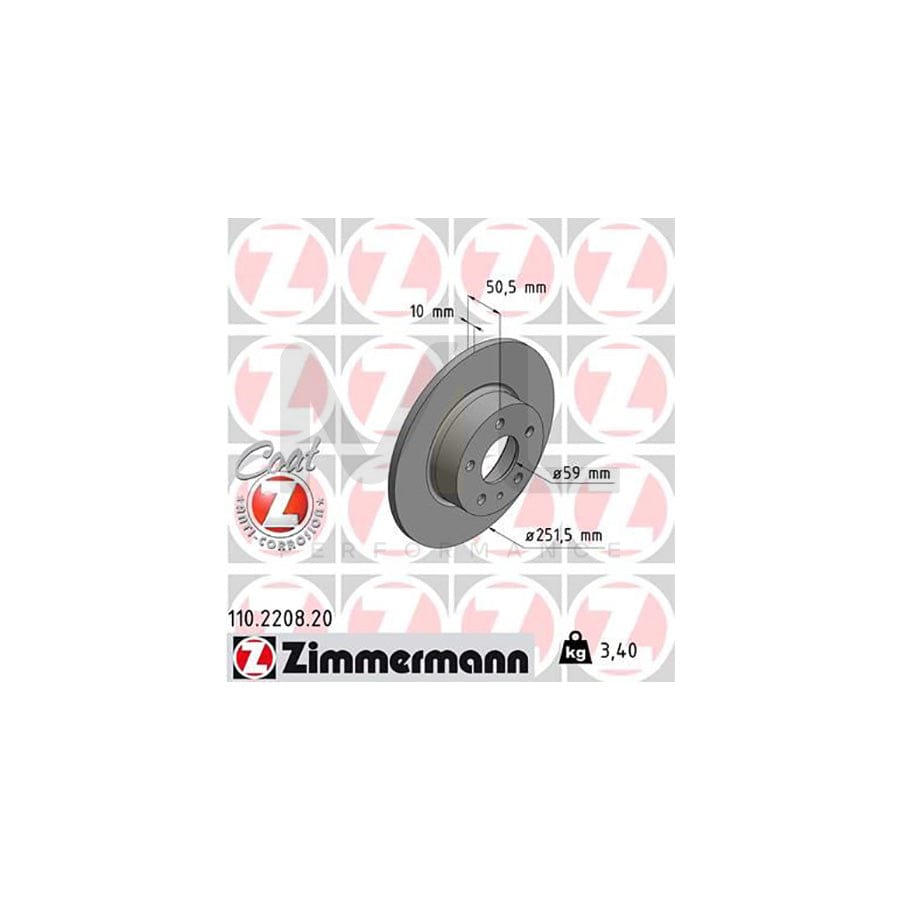ZIMMERMANN COAT Z 110.2208.20 Brake Disc Solid, Coated - 1 piece
