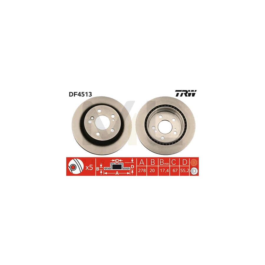 TRW DF4513 Brake Disc Vented, Painted - 1 piece