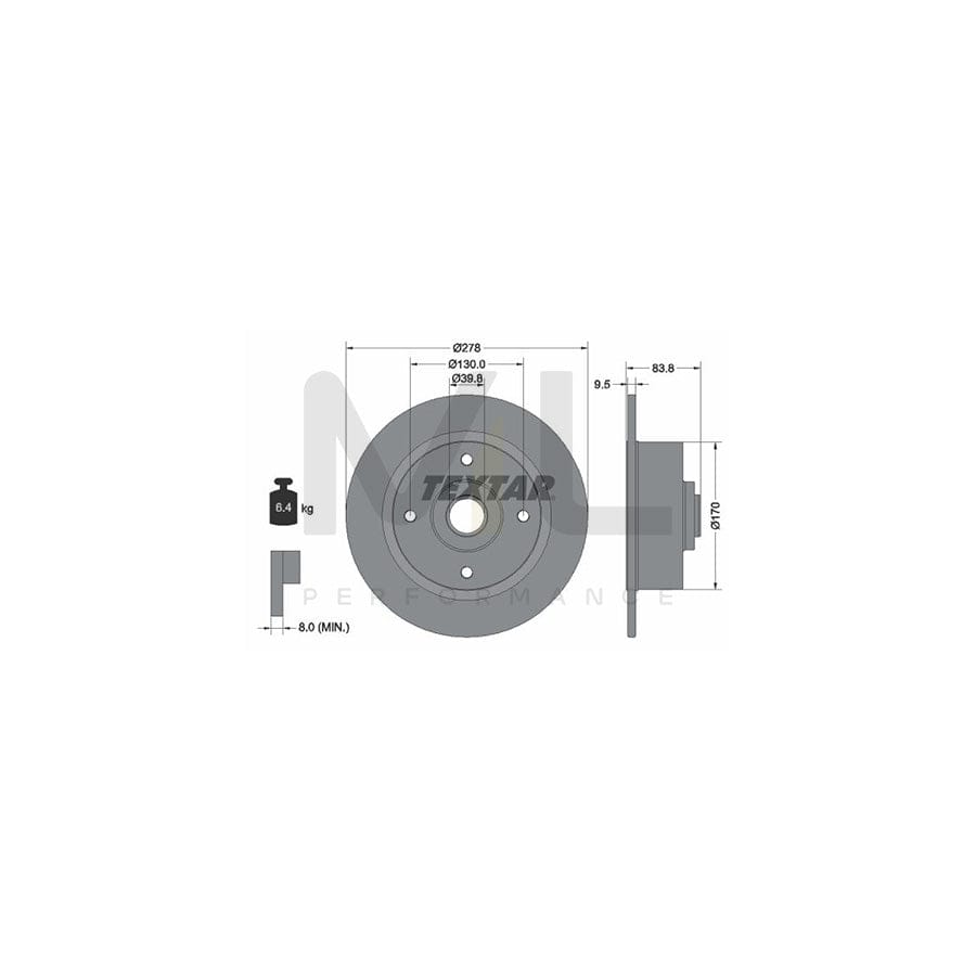 TEXTAR 92010300 Brake Disc Solid, with wheel hub, without wheel studs - 1 piece