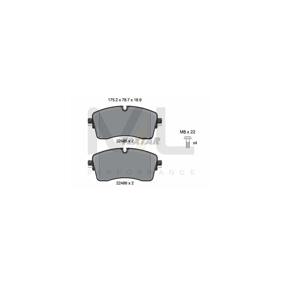 TEXTAR 2248503 Brake pad set for JAGUAR E-Pace (X540) prepared for wear indicator, with brake caliper screws