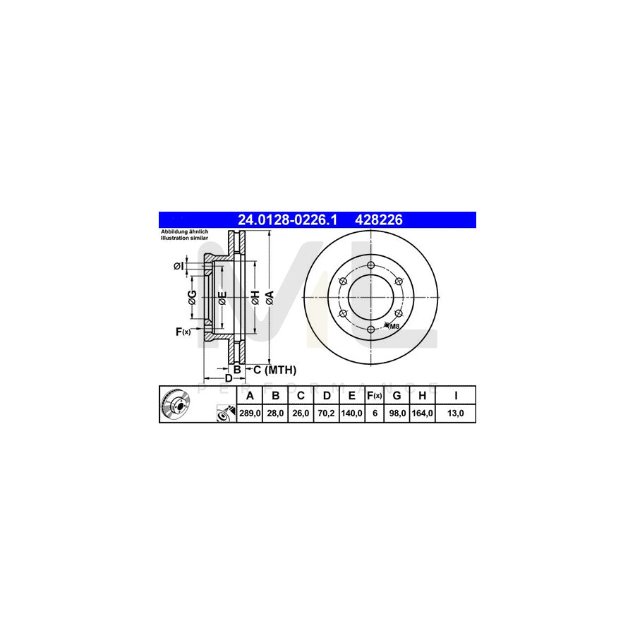 ATE 24.0128-0226.1 Brake Disc Vented, Coated, Alloyed / High-carbon - 1 piece