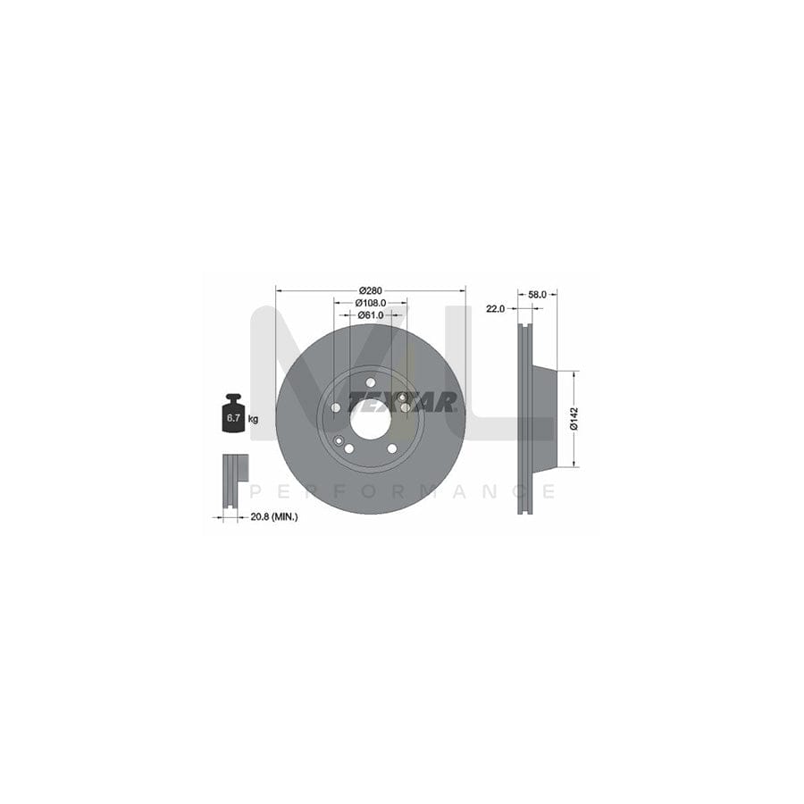 TEXTAR 92036300 Brake Disc Internally Vented, without wheel hub, without wheel studs - 1 piece