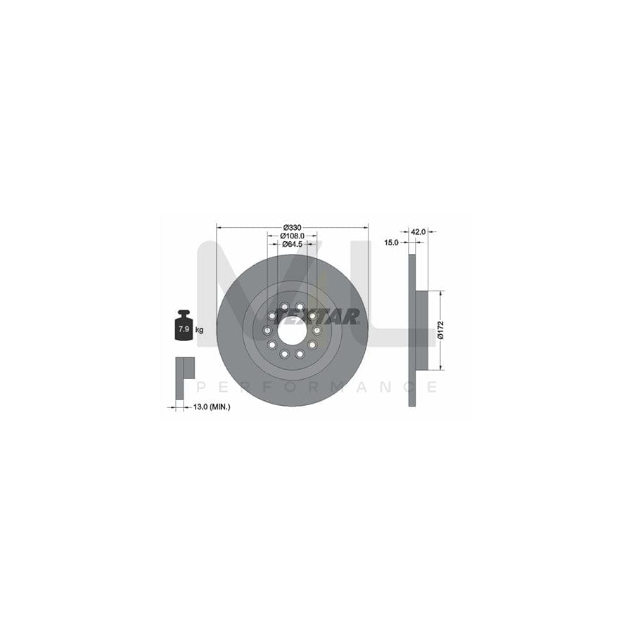 TEXTAR PRO 92221403 Brake Disc Solid, Coated, without wheel hub, without wheel studs - 1 piece