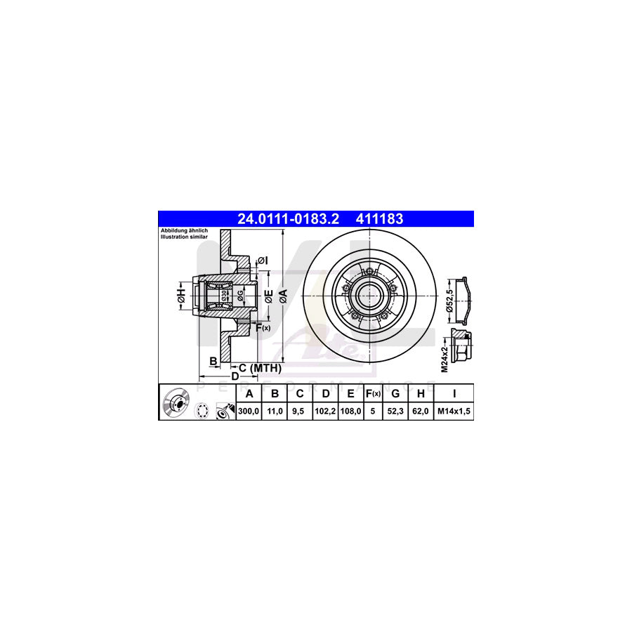 ATE 24.0111-0183.2 Brake Disc Solid, Coated, with ABS sensor ring, with wheel bearing - 1 piece