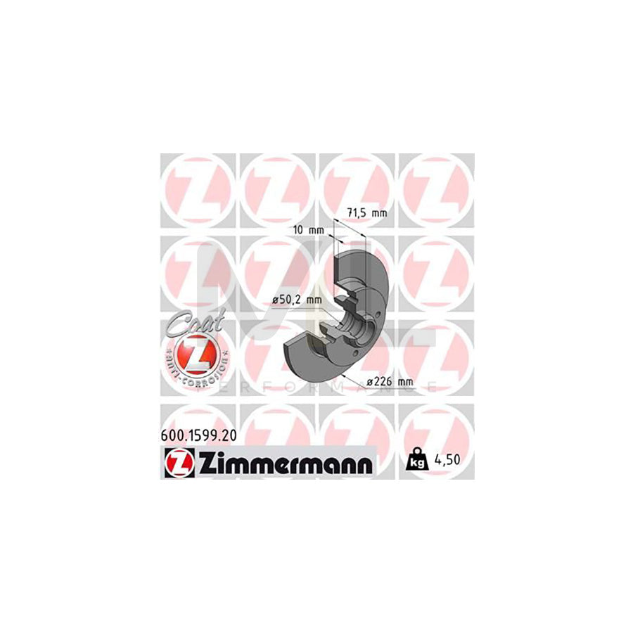ZIMMERMANN COAT Z 600.1599.20 Brake Disc Solid, Coated, without ABS sensor ring, without wheel bearing - 1 piece