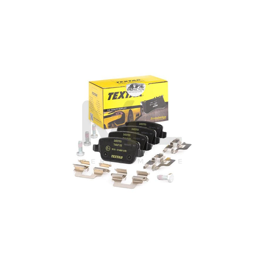 TEXTAR 2453703 Brake pad set not prepared for wear indicator, with brake caliper screws, with accessories