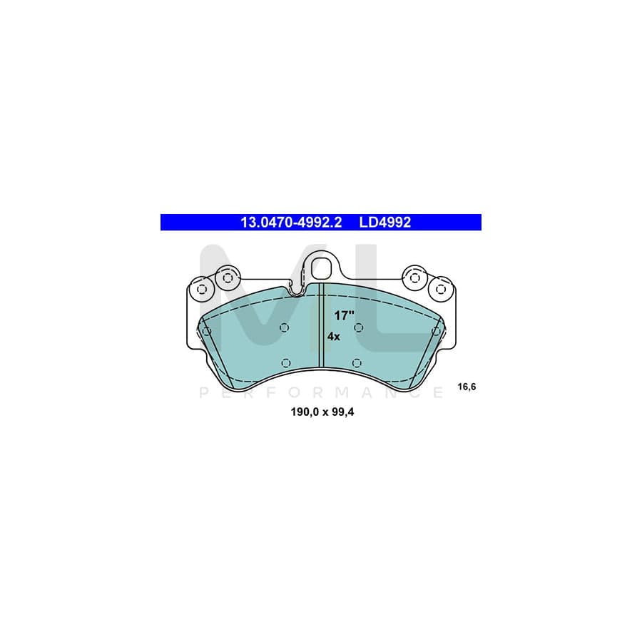 ATE Ceramic 13.0470-4992.2 Brake pad set excl. wear warning contact, prepared for wear indicator